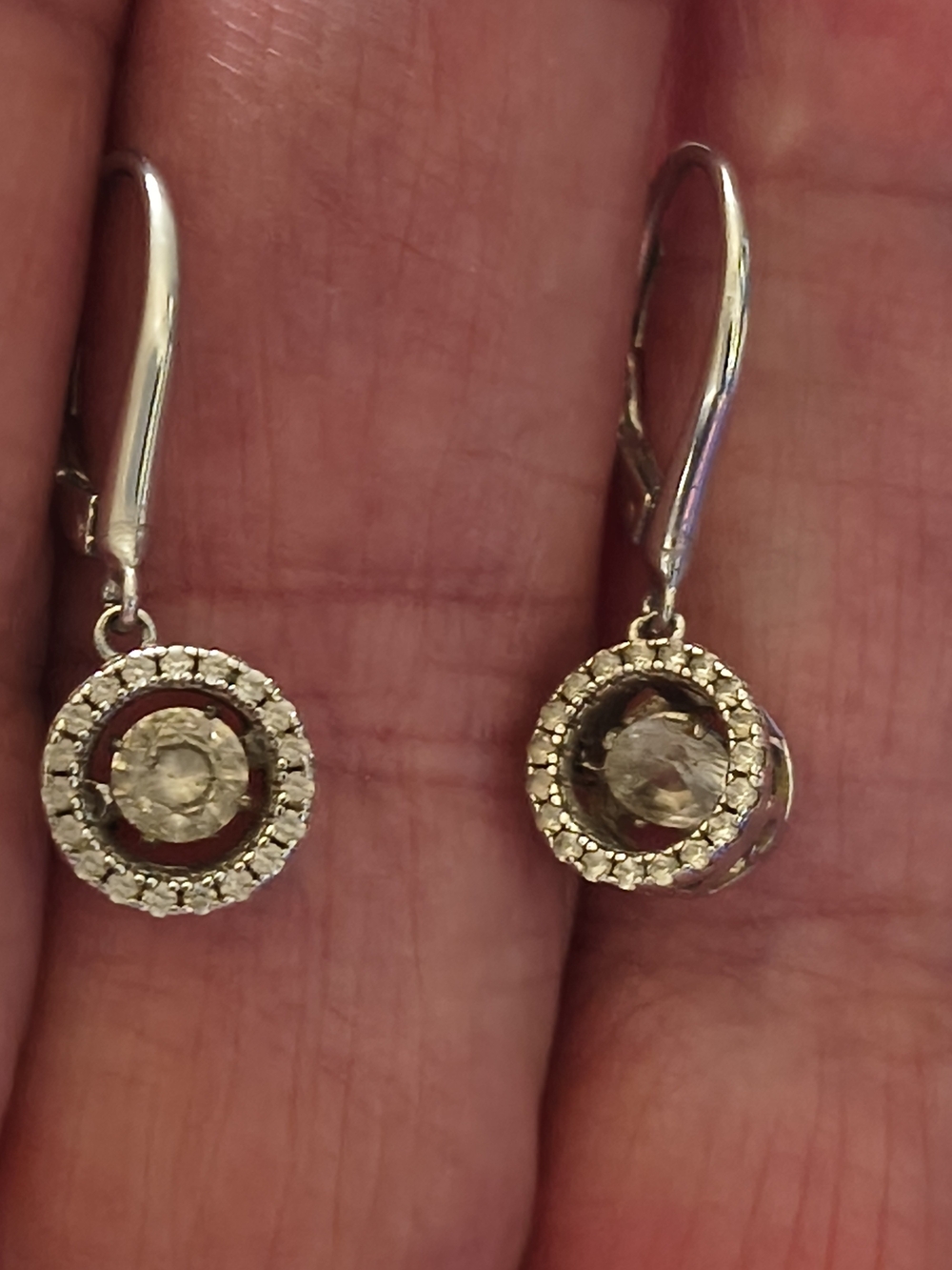 Vintage Sterling Silver En Trem Blanc White Sapphire Drop Dangle EarRings Signed
